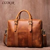 LUOKIR Vintage Crazy Horse Leather Men's Briefcase Casual Handbag Cowhide Shoulder Computer Bag Office For 15.6 Inch Laptop 1