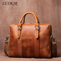 LUOKIR Vintage Crazy Horse Leather Men's Briefcase Casual Handbag Cowhide Shoulder Computer Bag Office For 15.6 Inch Laptop 1