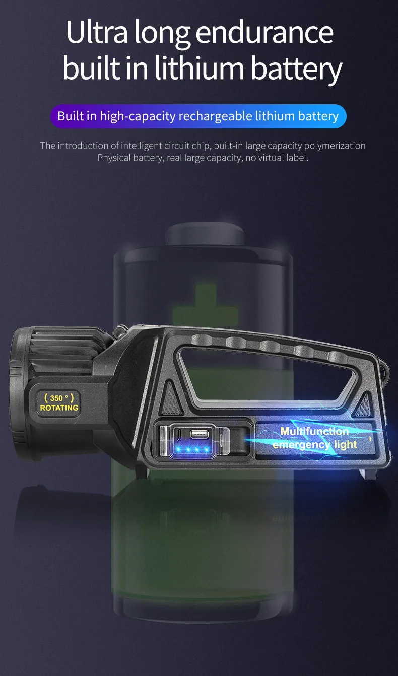 P50 Solar Charging Portable Powerful LED Flashlight Handheld Searchlight USB Rechargeable Spotlight Waterproof Torch Light