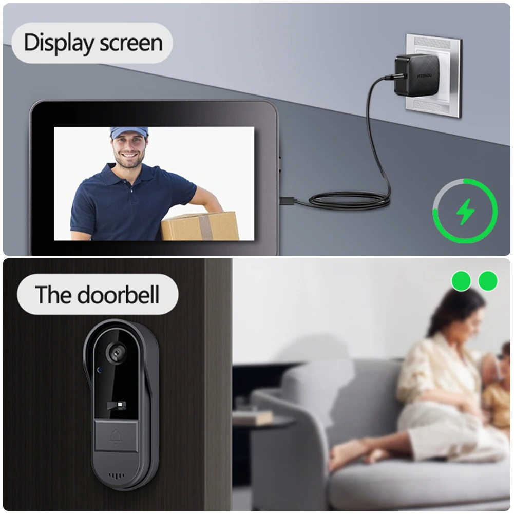 2.4G WiFi 무선 비주얼 초인종 HD 4.3인치 IPS 스크린 IR 야간 투시 도어 아이 카메라 비디오 인터콤 초인종