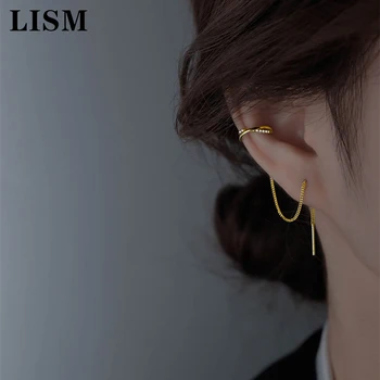 LISM 스테인레스 스틸 여성용 귀걸이에 가짜 피어싱 연골 귀 커프 소녀 패션 긴 술 골드 컬러 이어 클립