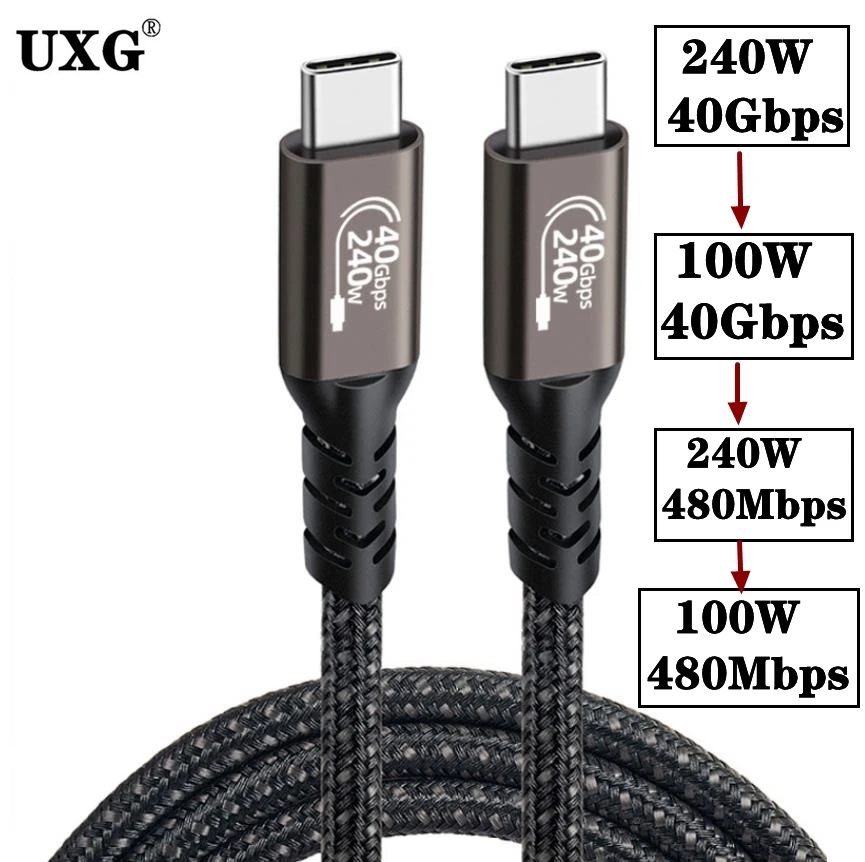 

240W USB4 Cable 8K 60Hz Type C Gen3 100w Gen2 40Gbps Fast Charge Thundebolt 4 Full-Featured Data Wire Support 6K 5K for Macbook