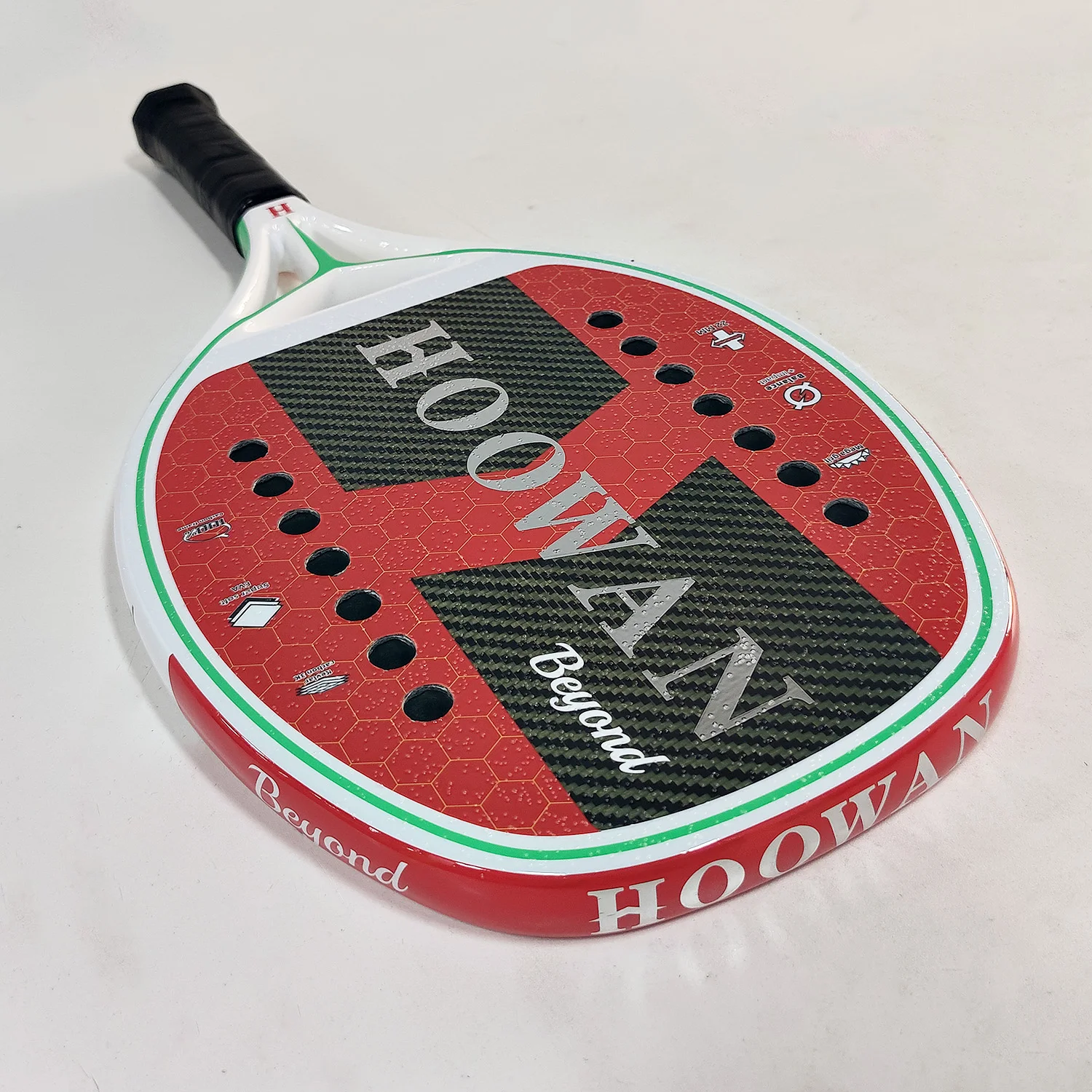 HOOWAN Beach Tennis Racket Professional Carbon Fiber Surface Soft Black EVA Core