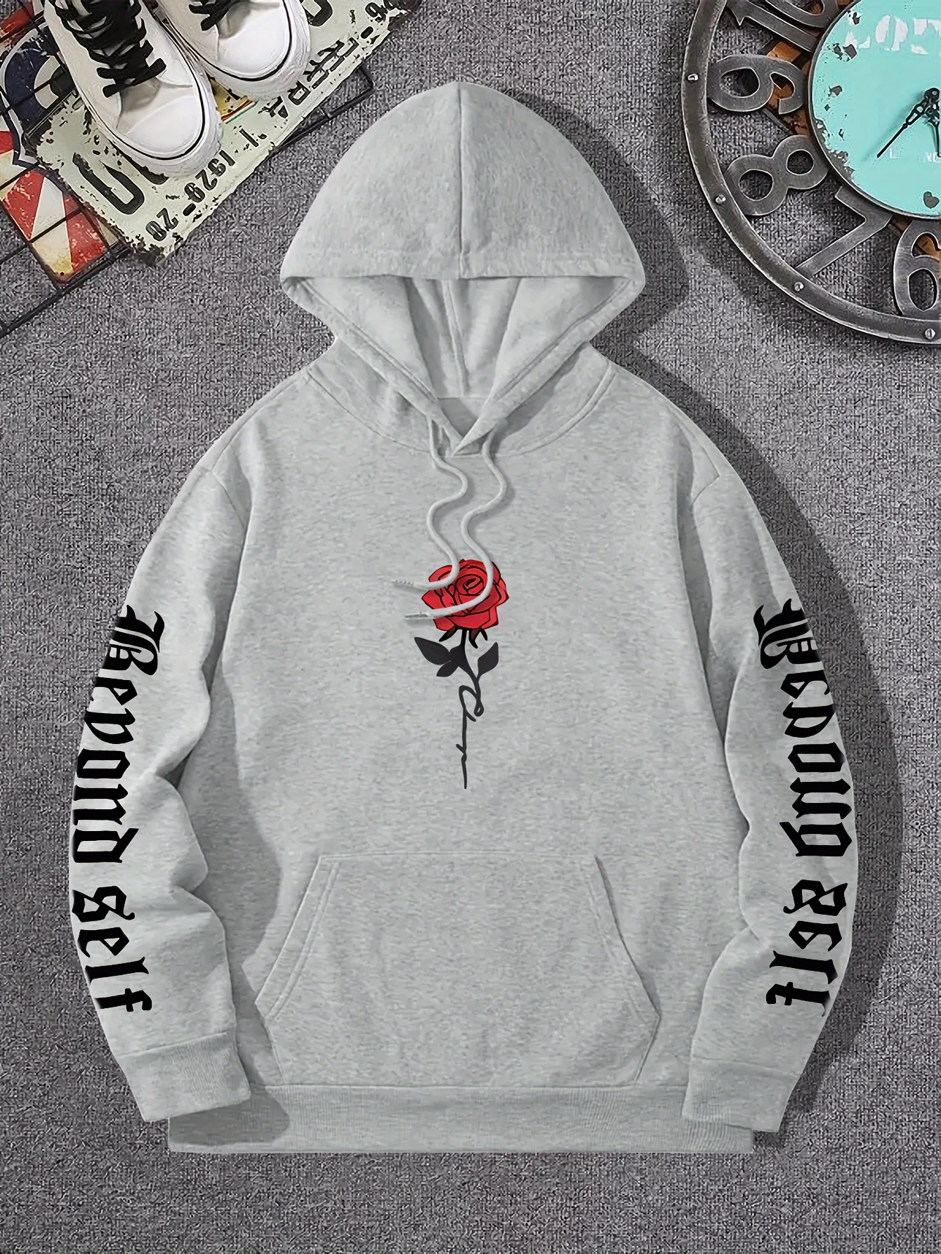 로즈 예술적 편지 인쇄 후드 캐주얼 스트리트 여성 스웨터 편안한 양털 풀오버 Crewneck 느슨한 여성 의류