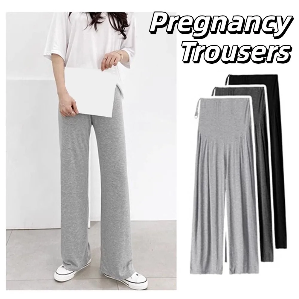 Comfortable High Waist Pregnancy Trousers Plus Size Breathable Pregnant Belly Pants Soft Texture Modal Wide Leg Pants Home Wear