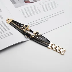 Elegant Metal Link Bracelet for Women - Premium Watch Strap (Black gold)
