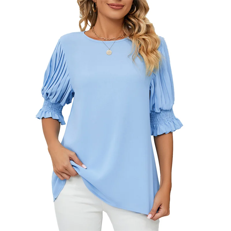 

Chiffon Blouse Female Fashion Lotus Leaf Edge Princess Sleeve Loose Tops Summer Women's Solid Color Daily Commuter Casual Shirt
