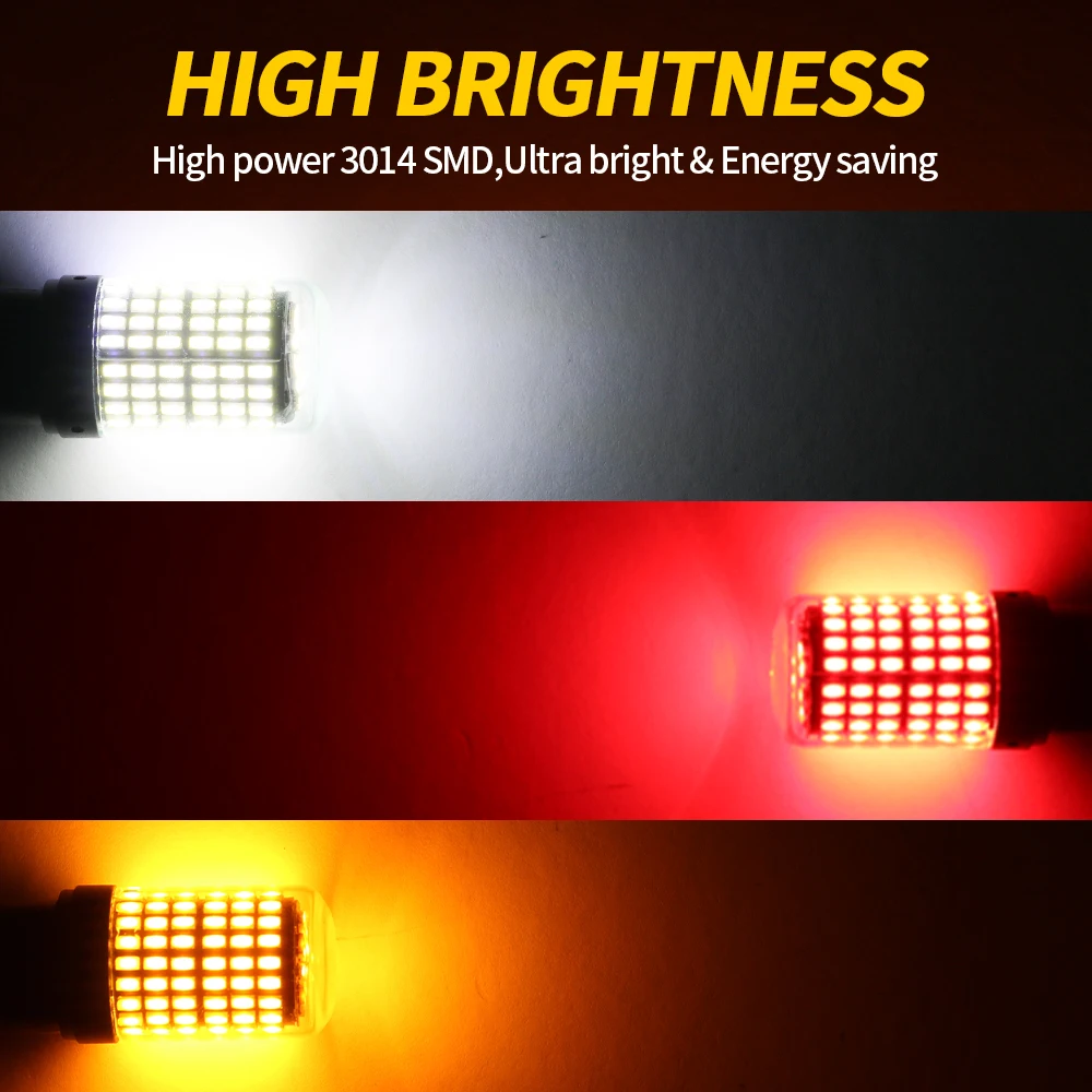 LED car bulbs 2pcs P21W BA15S BAU15S PY21W 1157 BAY15D P21/5W Canbus 3014 144SMD for auto reverse turn signal lamps