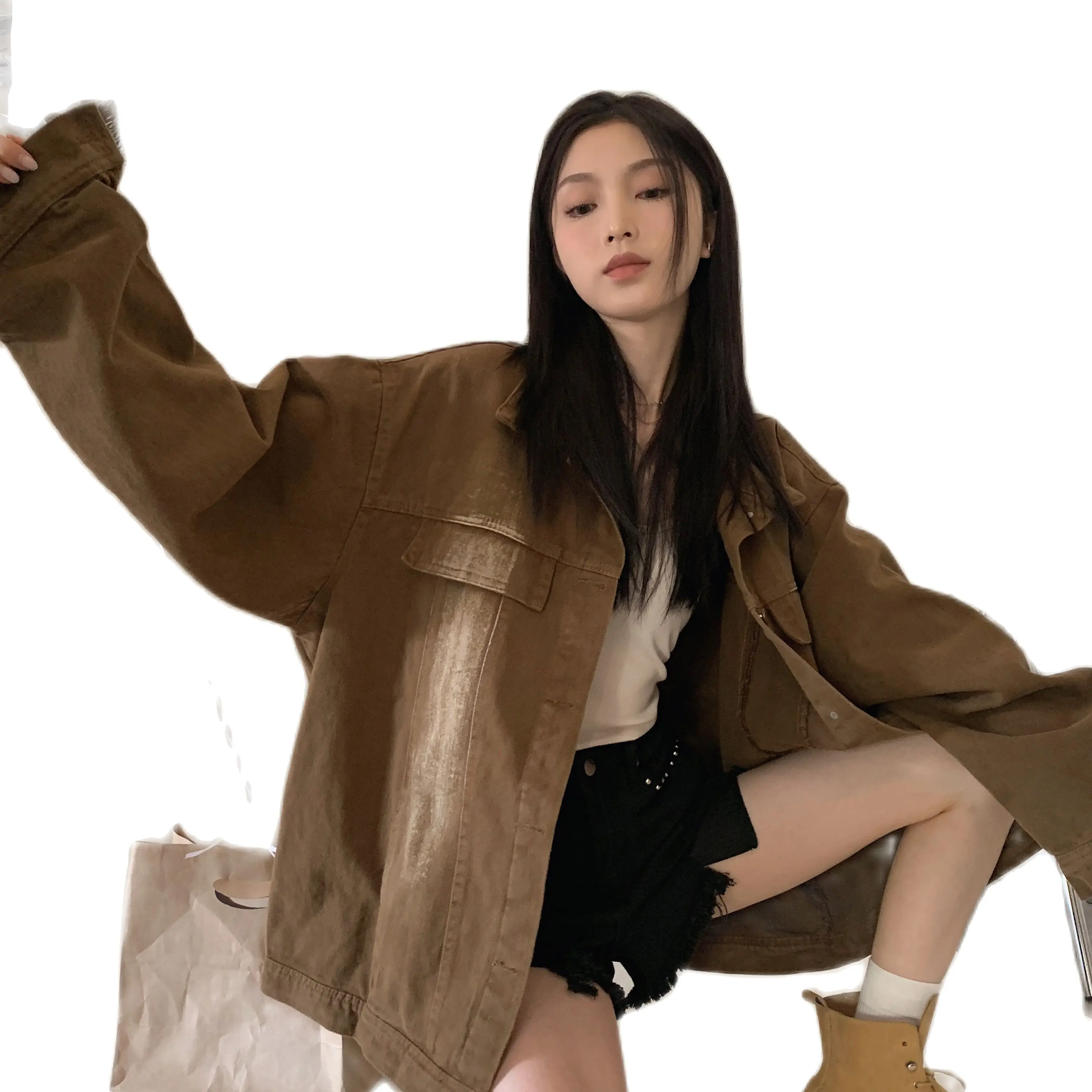 

2022 Denim Jacket Autumn Vintage Trend Lazy Wind Relaxed Leisure Card Green Free Shipping