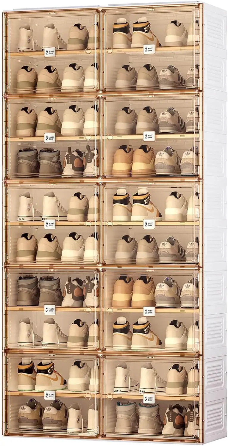 

Portable Shoe Rack Organizer for Closet Entryway, Stackable Sneaker Storage Shoe Cabinet with Magnetic Clear Door, Large Plastic