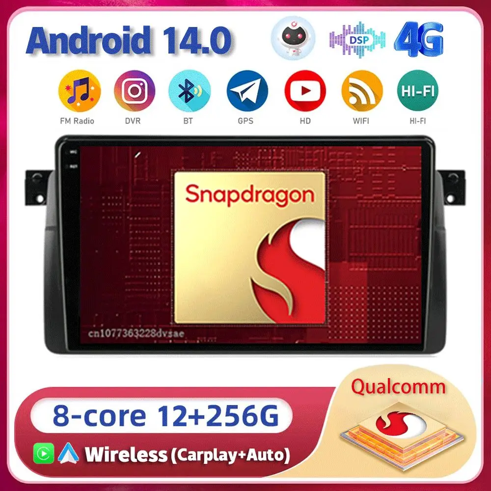 

Android14 Carplay Auto For BMW E46 M3 1998 - 2002 2003 2004 2005 2006 Multimedia Car Radio Player GPS WiFi+4G BT 2din DSP Stereo