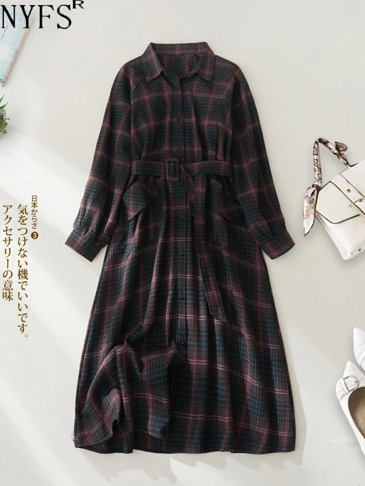 Nyfs 2023 Sprint Autunno Nuovi Abiti Da Donna Vintage Vestidos Robe Ete Femme Elbise Abito Camicia A Maniche Lunghe In Cotone Sciolto