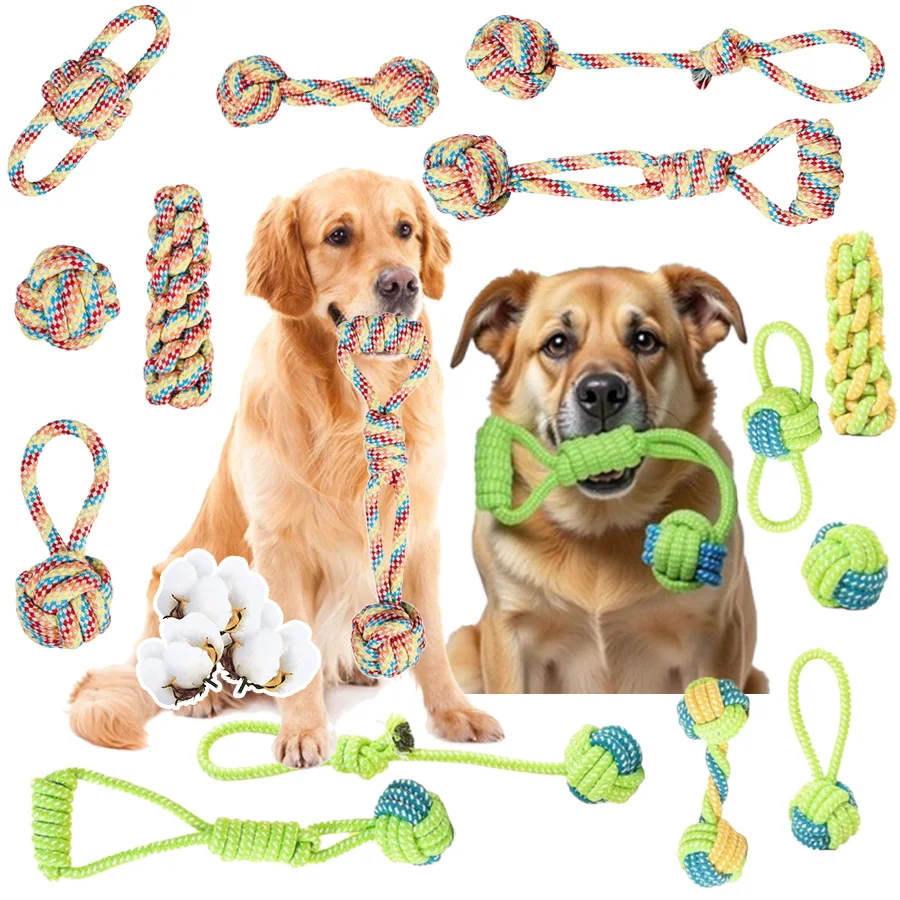 Durable training interactive dog rope toy, suitable for dog play and interaction. Dog toy set, multifunctional teething rope Durable training interactive dog rope toy, suitable for dog play and interaction. Dog toy set, multifunctional teething rope
