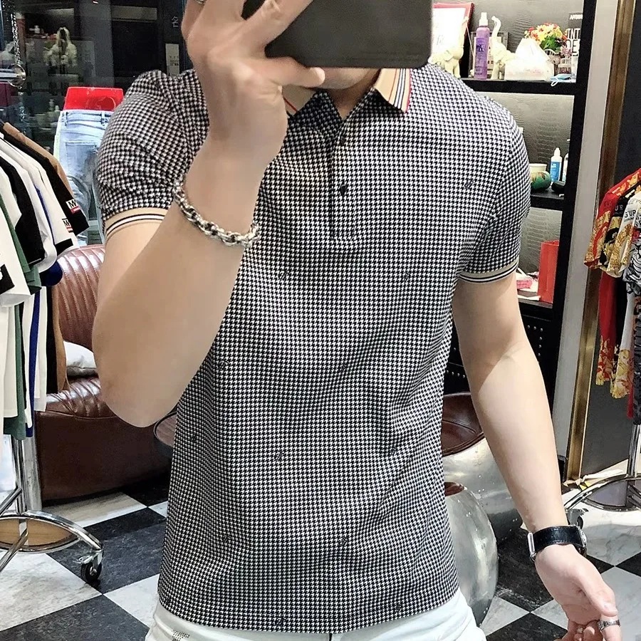 

Men's T-shirt Summer New Lapel Polo Shirt Fashion Brand Printed Plaid Short Sleeve T-shirt Fashion All-match Top