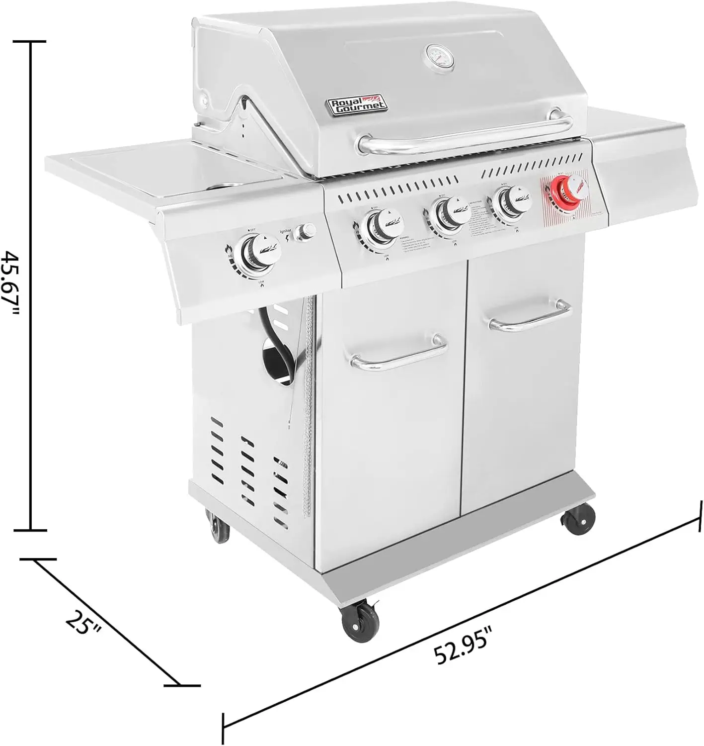 4402 4-Burner Propane Gas Grill with Side Burner, Stainless Steel Grill with 54,000  Cooking Power for 3