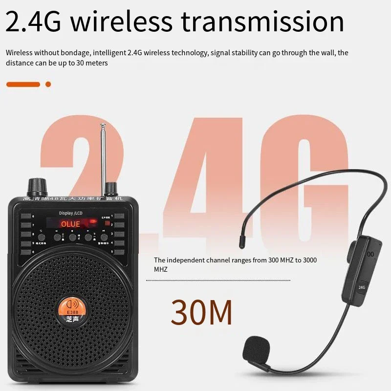 48W Wired 2.4G Wireless Voice Amplifier Portable Teaching Lecture Guide Promotion U-Disk Amplifier Microphone Bluetooth Speaker