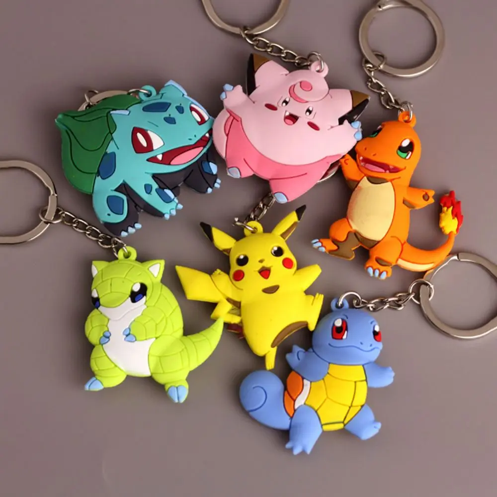 

Anime Pokemon Keychain Marowak Abra Gengar Ponyta Porygon Silicone Accessories Pikachu Pendant Bag Key Ring Pendant Kids Gifts