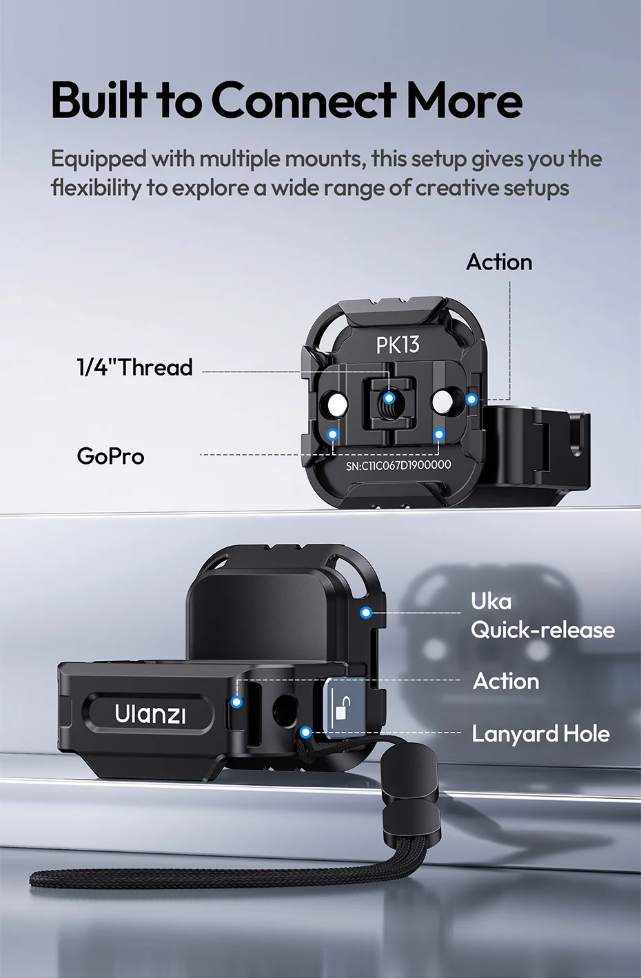 Expansion Adapter for DJI Pocket 3 Metal Adapter for Camera Tripod Backpack Clip