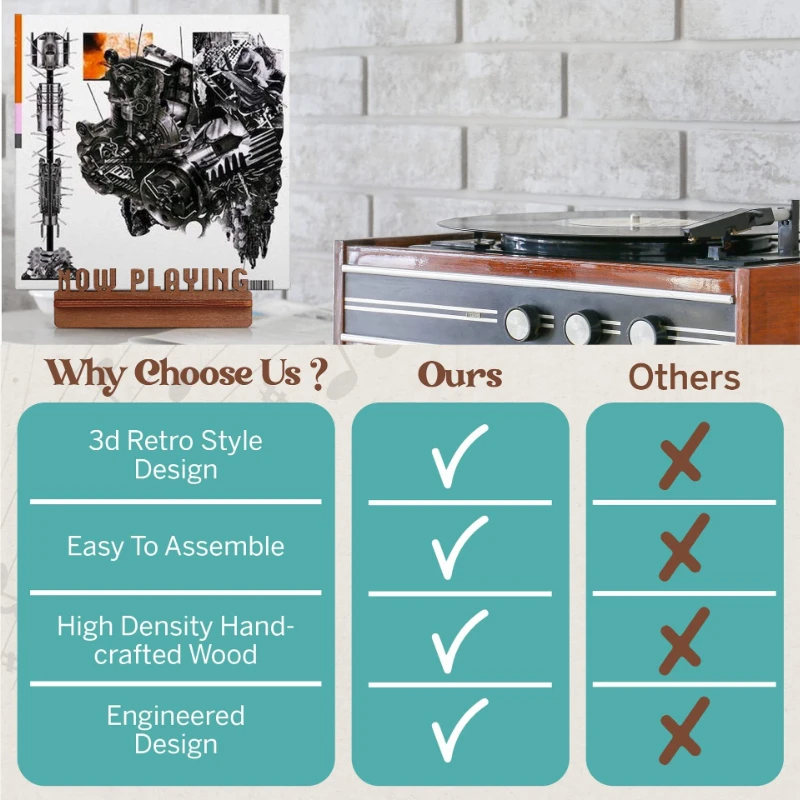Now Playing Record Holder Wood Record Organizer Album Storage Shelves Holds Up To 5  Long Playing Record For Home Decoration - 4