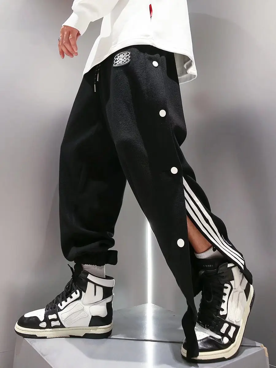 Japanese Fashion Men Hip Hop Pants Thin Spring Summer Button Both Side Trousers Unique Design Teenager Loose Straight Trousers