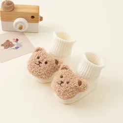 Adorable Cartoon Bear Cotton Baby Socks with Soft Anti-Slip Soles - M(1-3years) (White)