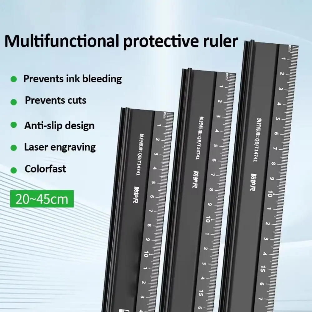 20/30/45cm Durable Aluminum Alloy Straight Ruler Non-slip Anti-cut Hand Protective Ruler Precise Measuring Rulers