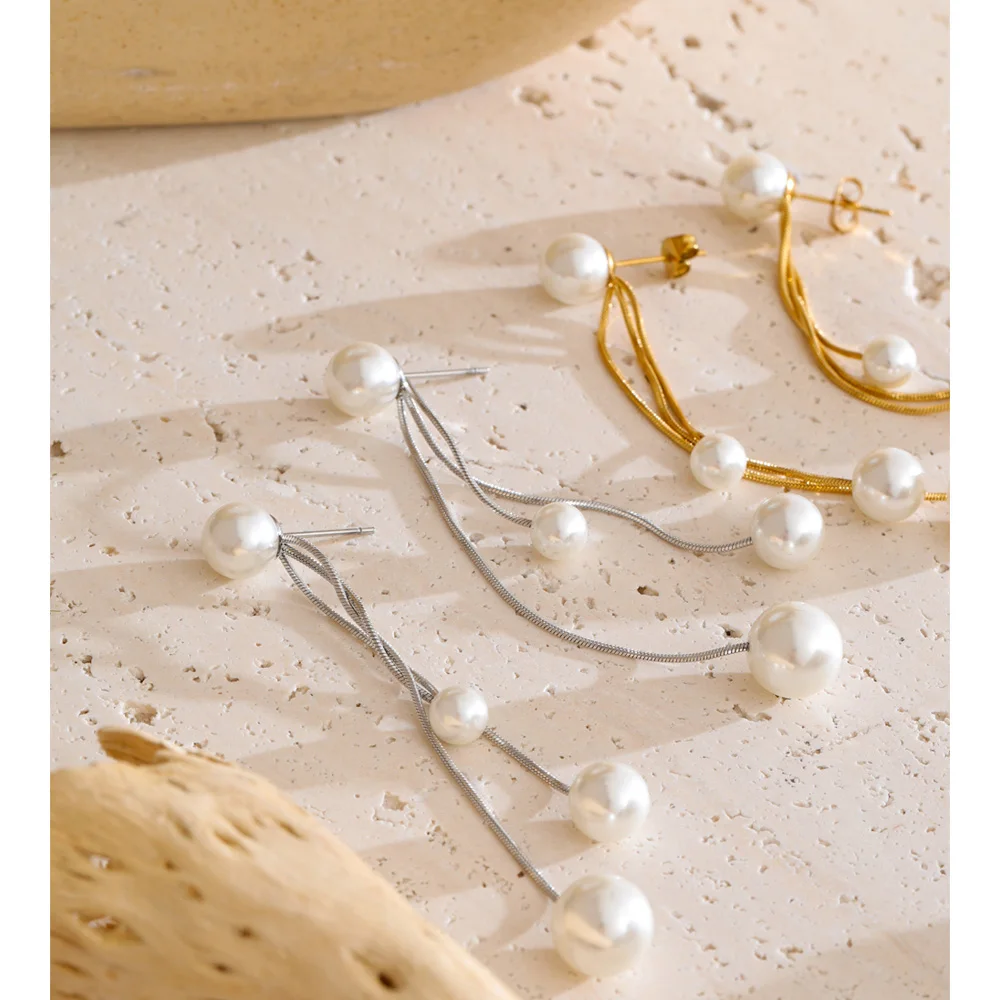Yhpup Korean Simulated Pearls Long Hanging Drop Dangle Earrings