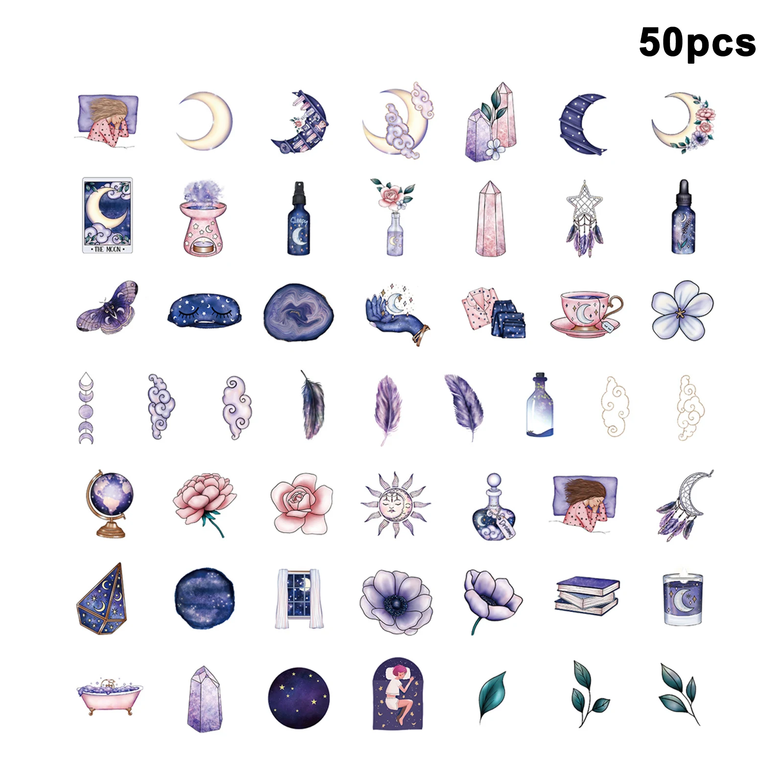 

100pcs Cute Midnight PVC Aesthetic Stickers Reusable Scrapbooks Self Adhesive Guitar Boys Girls Funnyfor MagicMoon Sweet Dream