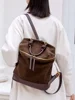 FIRMRANCH Splicing Frosted Cowhide Retro Simple Women's Backpack Anti-Theft Zipper Large Capacity Daily Commuting Pouch Fashion 5