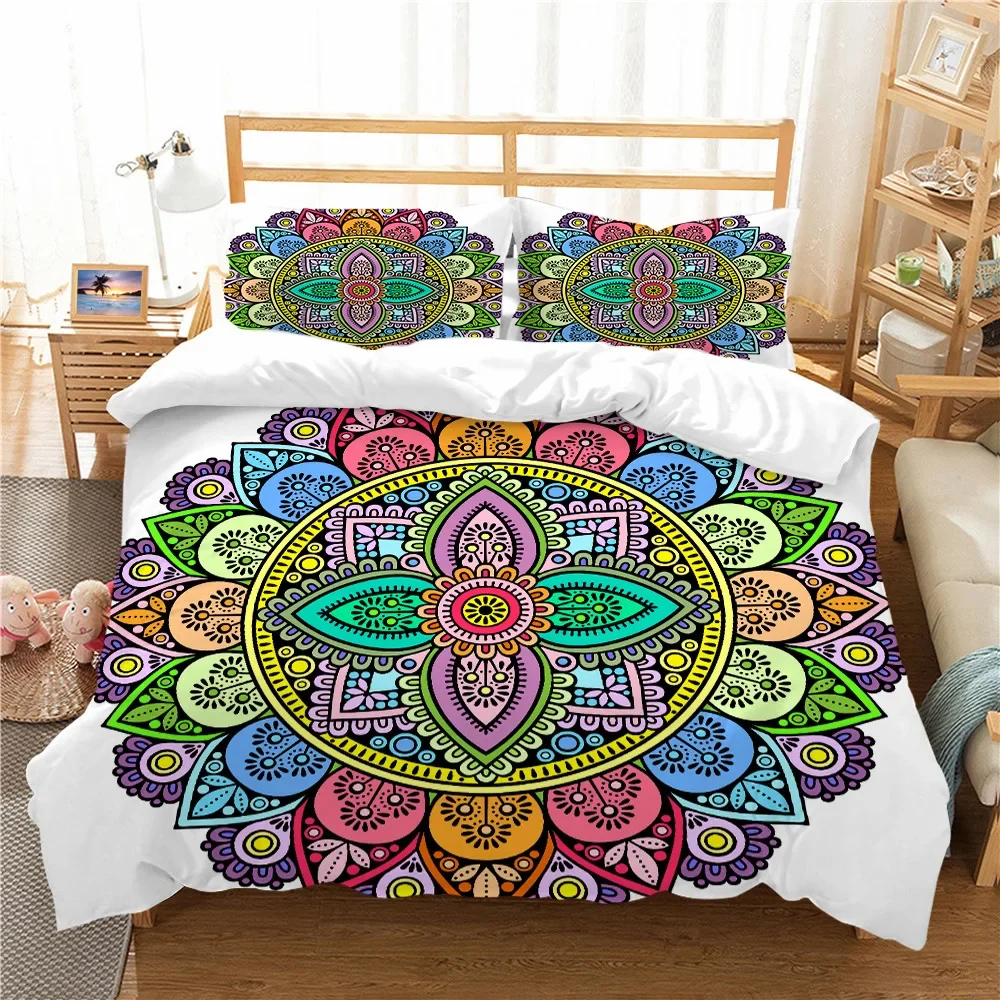 

Bohemian Lotus Duvet Cover Boho Mandala for Teens Women Gifts Exotic Flowers Bedroom Decoration Polyester Quilt Cover Queen