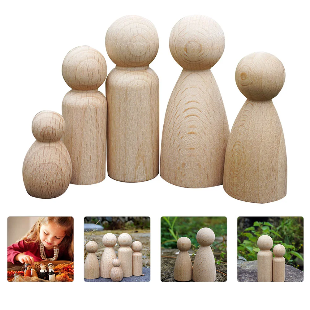 

Toyandona Dolls 5 Pcs Unfinished Wooden Peg Doll Bodies Natural Angel Peg Dolls People Puppets Wood Shapes Figures Diy