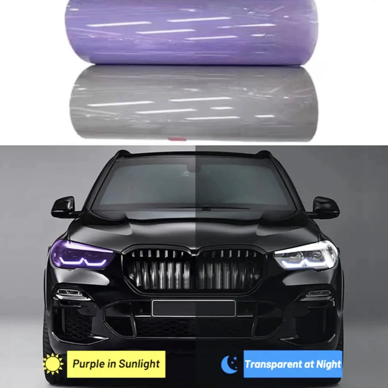 

TPU Photochromic Headlight Film PPF Paint Protection Photochromic Film UV Color Change Headlight Anti-scratch Film Black purple