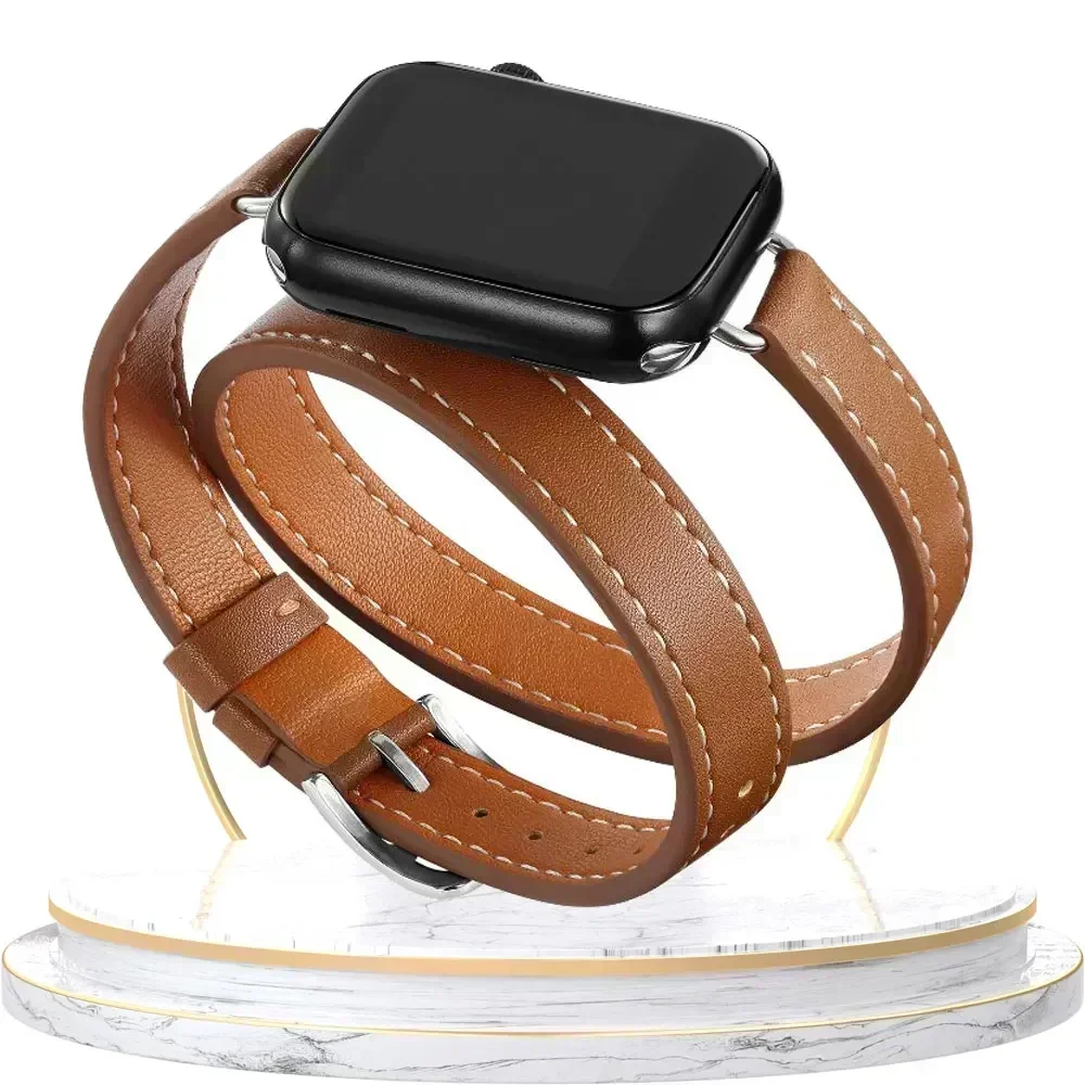 Elegant Double-Loop Leather Watch Strap Bracelet