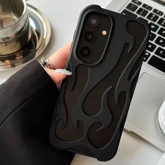 Luxury Plating Hollow 3D Flame Pattern Shockproof Soft Phone Case