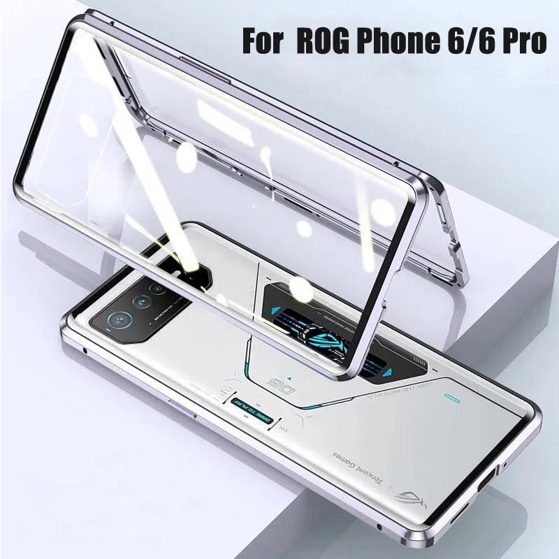 Capa For Asus ROG Phone 6 Pro Tempered Glass Phone Case For ROG Phone 6 5 5S Pro 360 Double Sided Magnetic Protective Flip Cover
