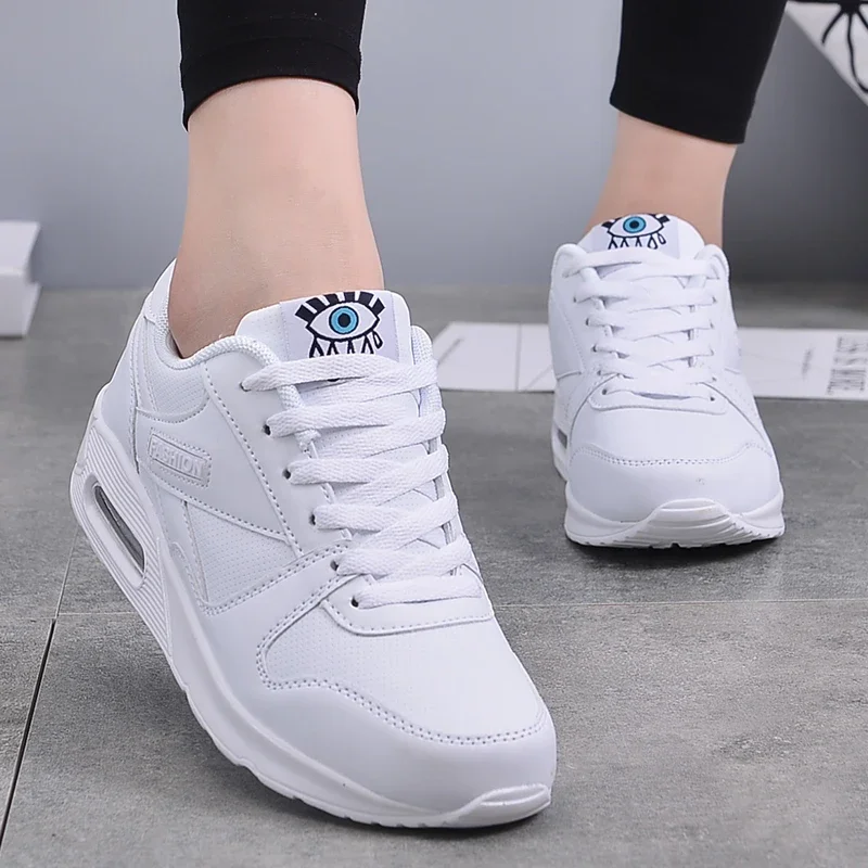 Fashion White Women Sneakers Air Cushion Sports Shoes PU Leather Shoes Black Pink Outdoor Walking Jogging Shoes Female Trainers