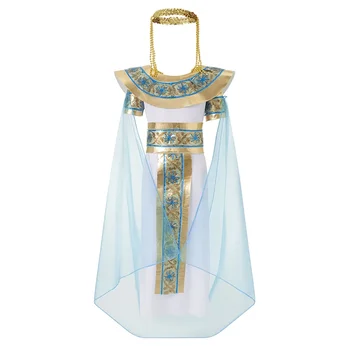 Girls Halloween Egyptian Queen Dresses with Cape Sleeveless Bright Flower Masquerade Party Kids Cosplay Costumes