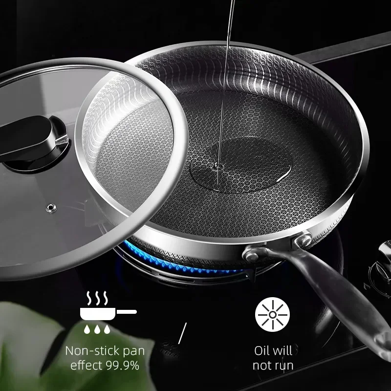 Pot Stove Lid Household Stainless Steel Pan Kitchen Cooking Wok Hex Clad  Frying Home Cookware Daily Products Court fan - AliExpress