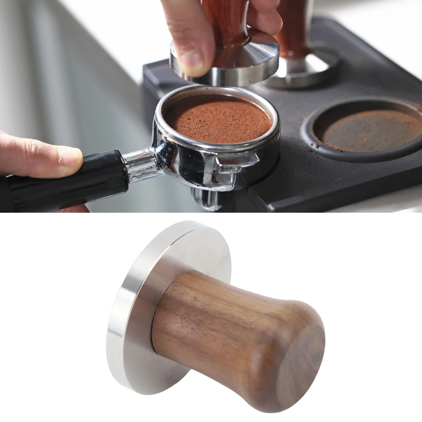 

Wood Handle Coffee Tamper Stainless Steel Press Detachable Flat Base Coffee Powder Hammer For Home Shop Gift