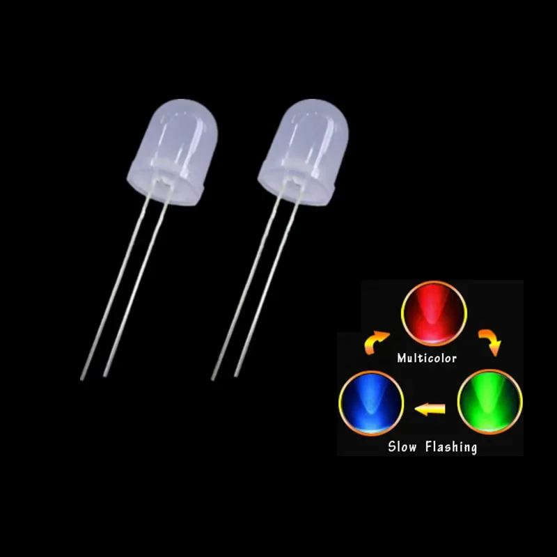 

100pcs 8mm Diffusers Round Emitting Diode LED Lamps RGB Slow Flashing Red Green Blue 3 Colors Changing Multicolor Flicker