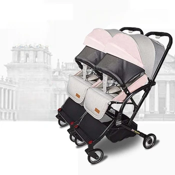 Passeggino doppio neonato leggero pieghevole staccabile seduto e sdraiato Passeggino doppio per bambini ad alta vista