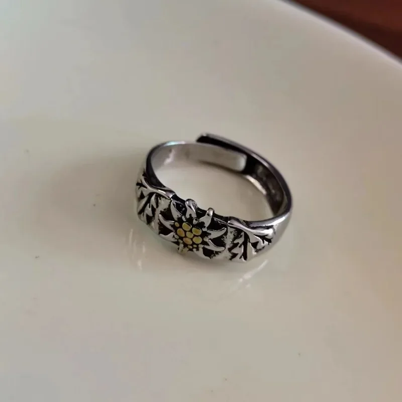 925 silver Original Art Style Flower Exquisite Edelweiss Rings for Women Fashion Light Luxury Suitable for Daily Wearing Jewelry