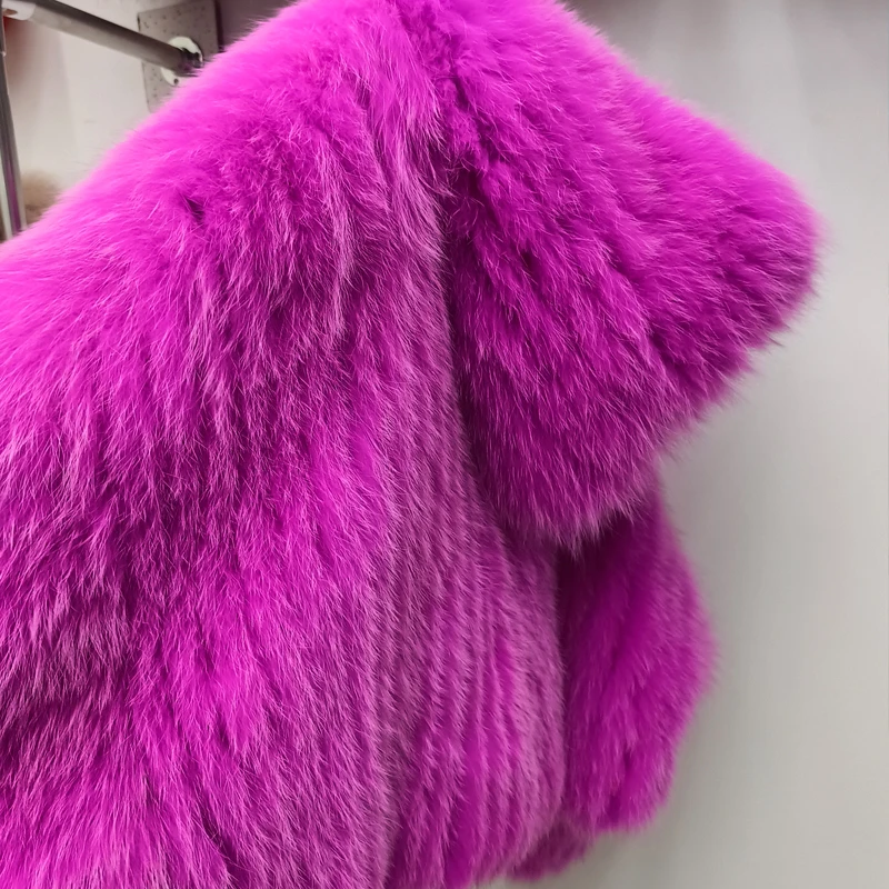 Double-sided fur strip sewed toghter Fox Fur Hooded Coats