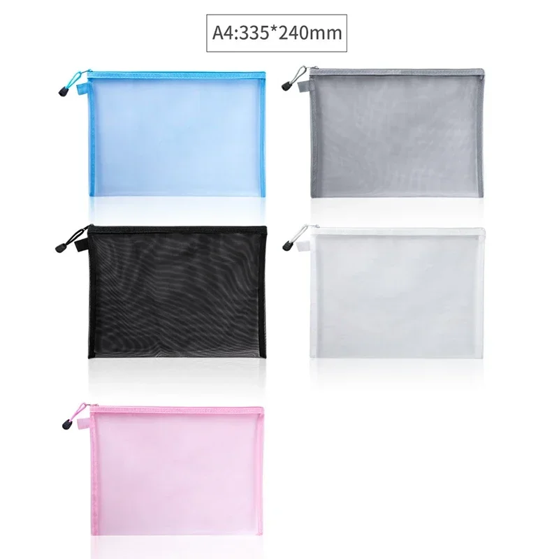 A4/A5/A6 Mesh Zipper Pouch Clear Document Bag Book File Folders Stationery Pencil Case Storage Bags 1Pcs