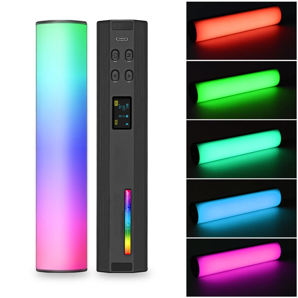 W200RGB LED 비디오 라이트 충전식 RGB 핸드헬드 라이트, 2500K-9000K 밝기 조절, 미니 데스크탑 삼각대, 브이로그 라이브 스트리밍용