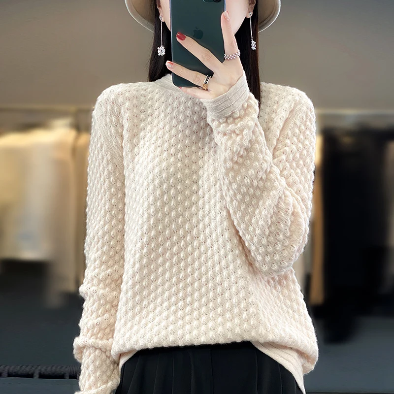 

Smpevrg Woman's Sweaters Autumn Winter Fashion Jumper Female Pullover Long Sleeve Half Turtleneck Clothes 100% Wool Knitted Tops
