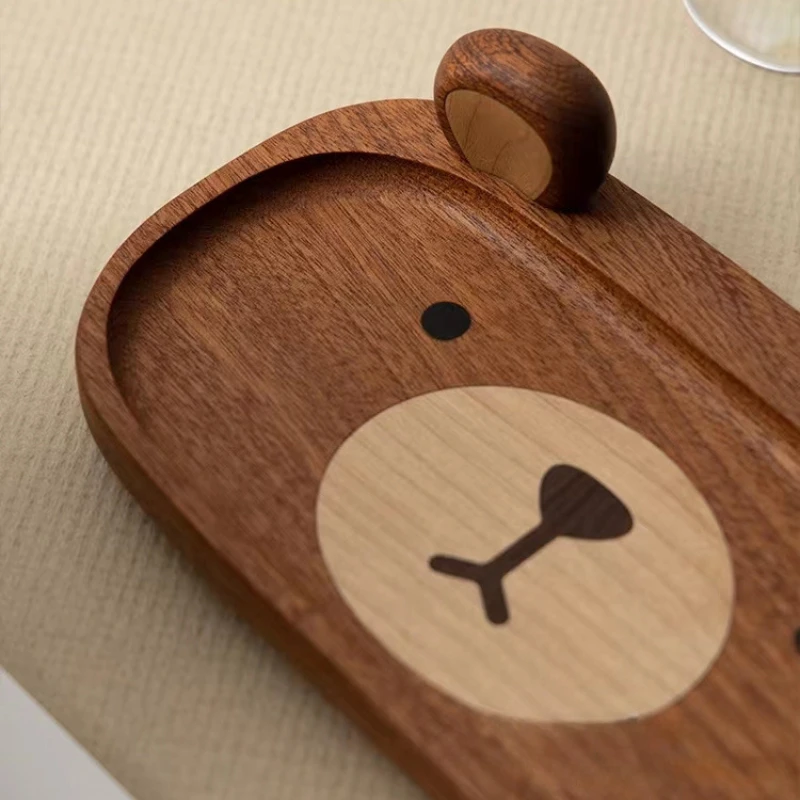 Creative Cute Bear Glasses Frame Porch Key Sundry Placing Tray Simple Household Solid Wood Cartoon Office Desktop Storage Trays 3