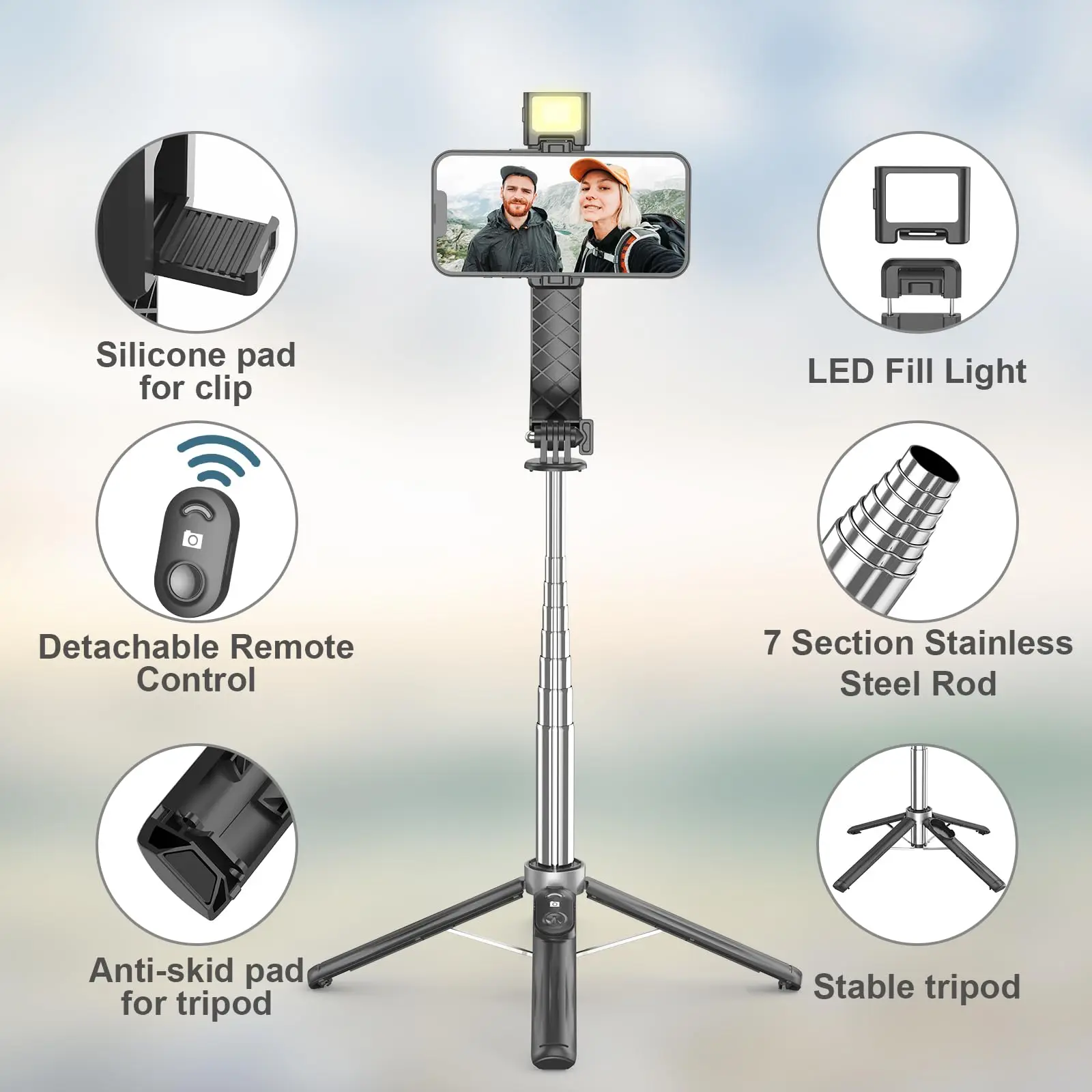 LISCN 40" Selfie Stick Tripod, Extendable Travel Essential Phone Tripod with Wireless Remote for IPhone and Android 5