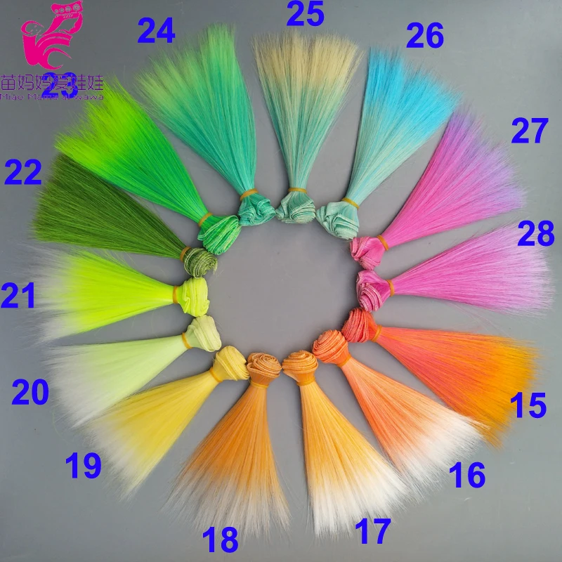 

Оптовая продажа, кукольные волосы 15 см, 25 см, розовые, желтые, зеленые, синие, градиентные цвета, прямые, русские, ручная работа, «сделай сам», кукольные парики