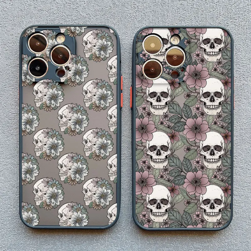 Elegant Skull Flowers Shockproof Black Phone Case